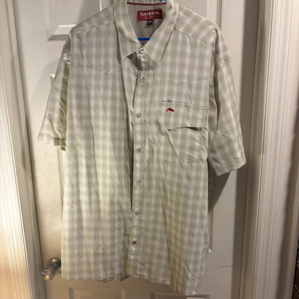 SIMMS checked patterned short sleeve  fishing shirt FLY-Fishing